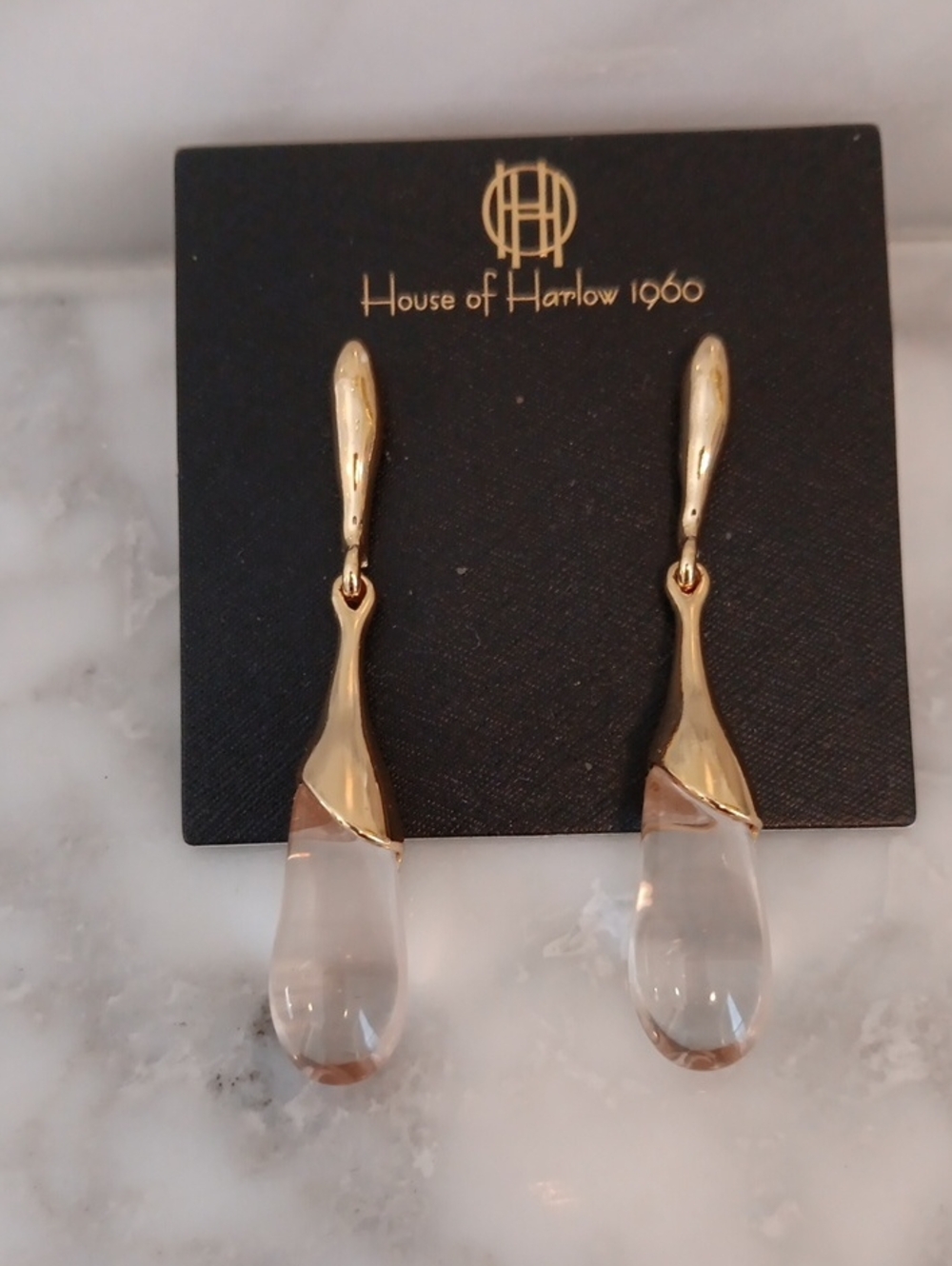 House of Harlow 1960 Liquid Lucite Gold Teardrop Earring NWOT